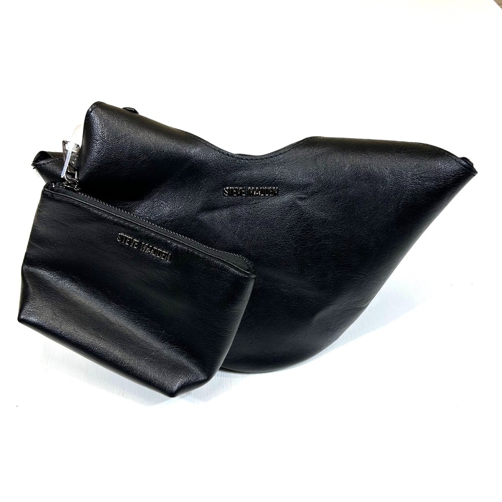 Steve Madden Bmaxwel Black Faux Leather Slouchy Hobo Bag Removable  Wristlet